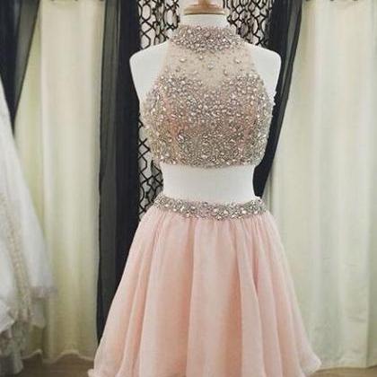 Two Pieces Short Homecoming Dresses,high Neck Skin..
