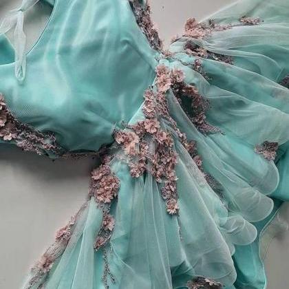 Mint Green Tulle Short Prom Homecoming Dress With..