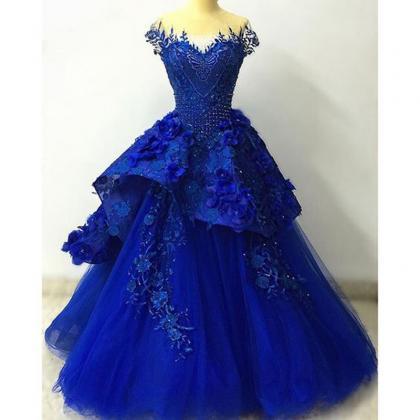 Modest Quinceanera Dress,blue Applieque Prom..