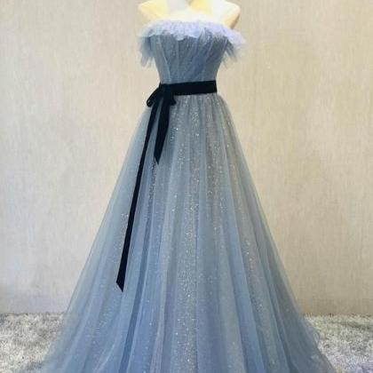 Blue Tulle Long Prom Dress Blue Evening Dress..