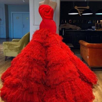 Elegant Long Prom Dress Red Sexy Evening Dress..