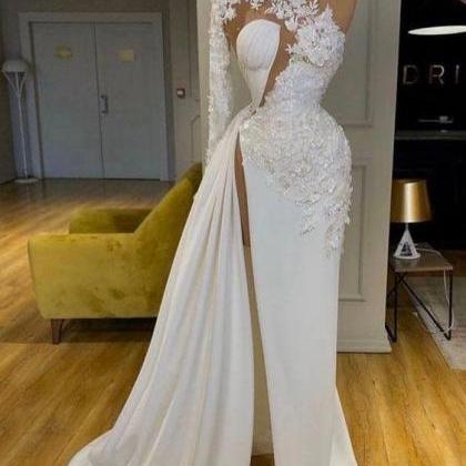 Single Length Slit Prom Dresses Evening Gown With..