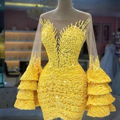Yellow Homecoming Dress , Vintage Party Dresses..