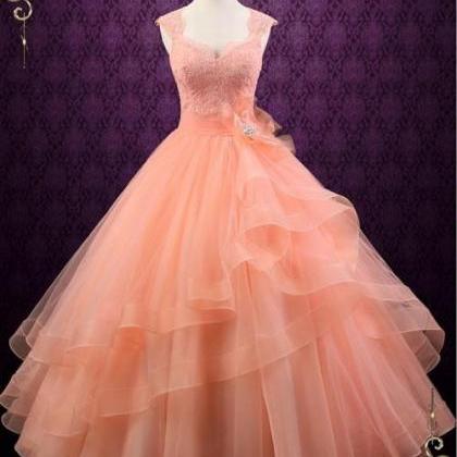 Peach Colored Ball Gown Wedding Dress M3784