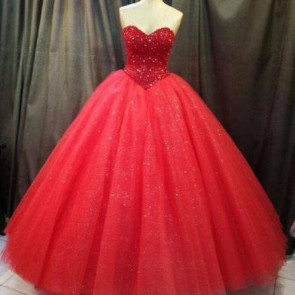 Red Sparkle Skirt Ball Gown Wedding Dress With..