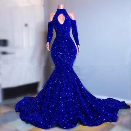 Blue Sequins Bridal Dress, Sequins Wedding Dress..