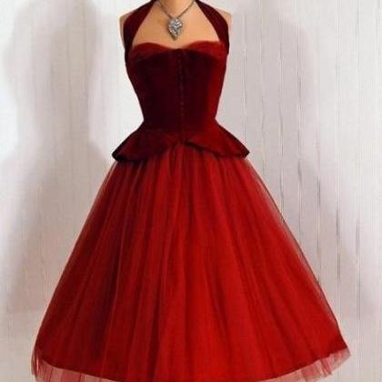 Vintage Halter Neckline Short Homecoming Dress..