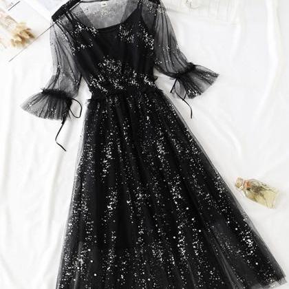 A Line Two Pieces Tulle Dress With Sequins