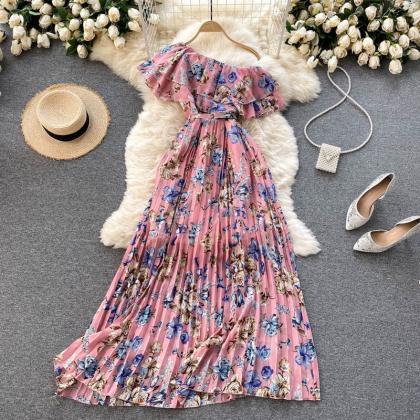 Sweet One-shoulder Printed Dress