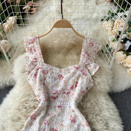 Elegant Embroidery Floral Short Dress Sweet..