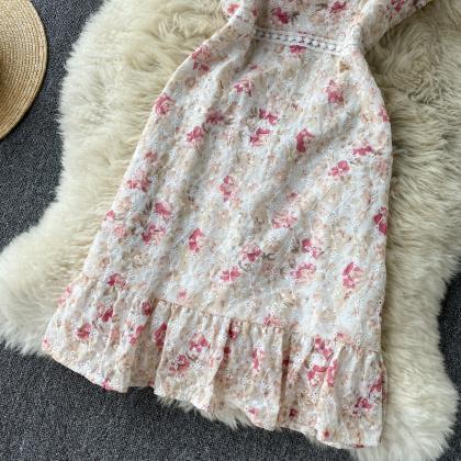 Elegant Embroidery Floral Short Dress Sweet..