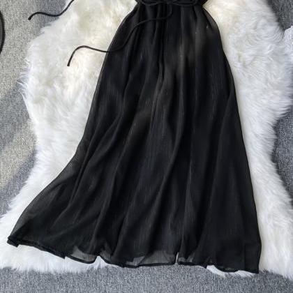 Black A Line Soft Chiffon Dress