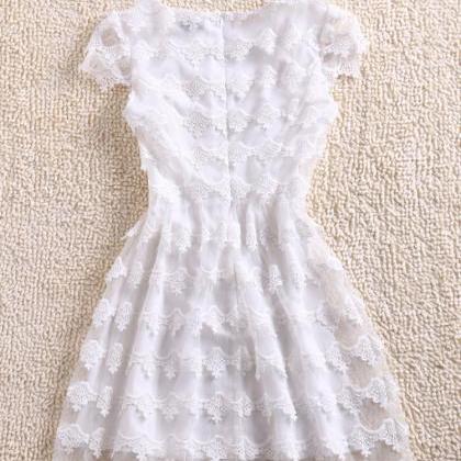 Sexy Soluble Lace Short-sleeved Dress