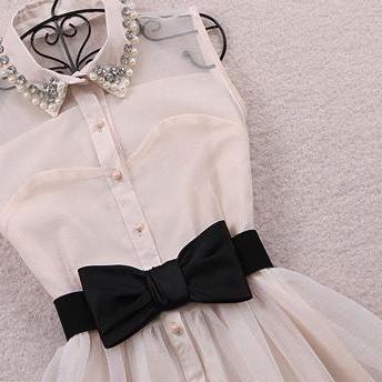 Adorable Front Bow Belted Sleeveless White Dress