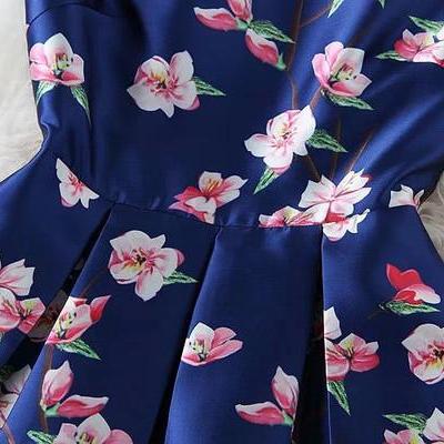 Luxury Designer Floral Dress In Blue