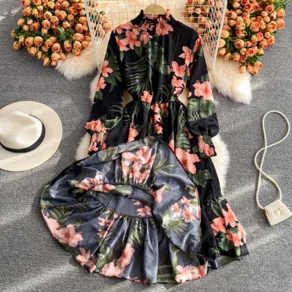 Simple A Line Long Sleeves Fashion Floral Dress
