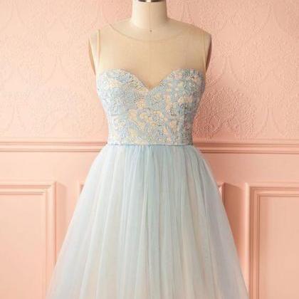 Cute Tulle Light Blue Short Prom Dress, Homecoming..