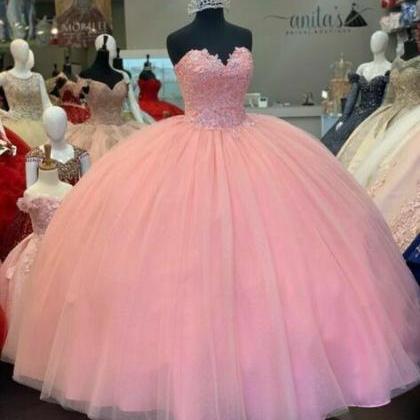 Pink Quinceanera Dresses Lace Sweetheart Ball Gown..