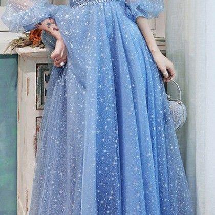 Sparkle Blue Princess Evening Dress