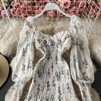 Sweet A Line Puffy Sleeves Fashion Floral Dress