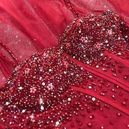 Sparkle A-line Wine Red Long Winter Formal Dress..