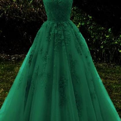 Emerald Green Ball Gown Prom Dresses Lace..