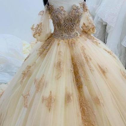 Princess Gold Beauty And The Beast Wedding Dress..