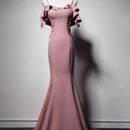 Simple Pink Mermaid Long Prom Dress, Pink Mermaid..