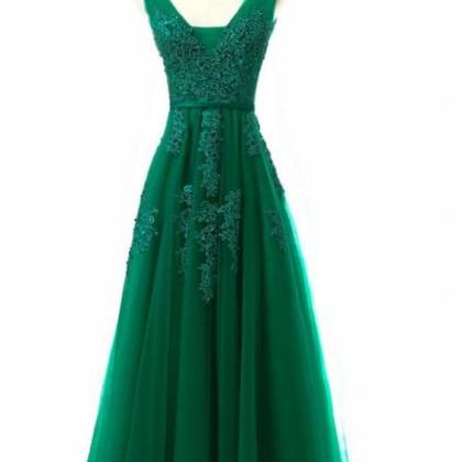A-line Tulle Green Long Bridesmiad Dresses With..