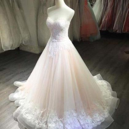 Strapless Lace Applique Wedding Dress Bridal Gown..