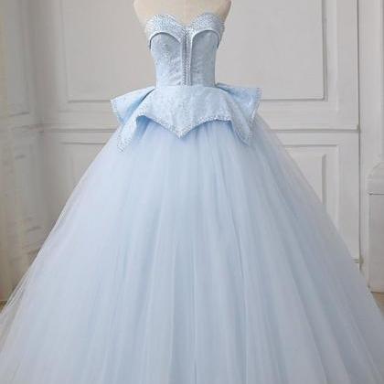 Light Blue Sweetheart Ball Gown Beading Tulle Prom..