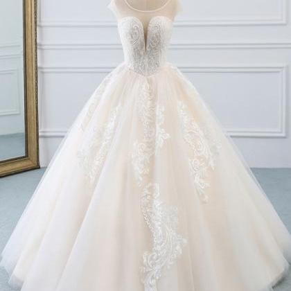 Illusion Vintage Princess Ball Gown Tulle Wedding..