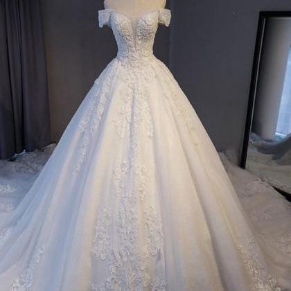 Lace Chapel Train A-line Wedding Dress 2021 Luxury..