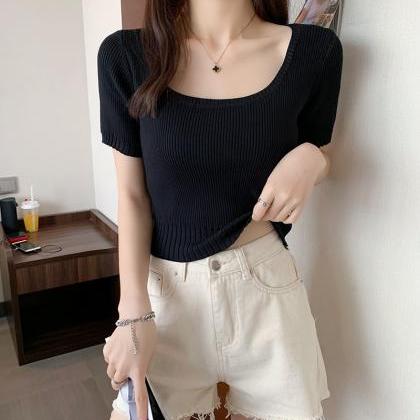 Simple Knitted Short Sleeve Top