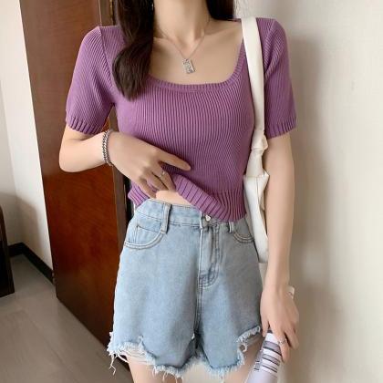 Simple Knitted Short Sleeve Top