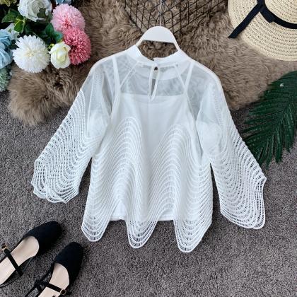 Cute Flared Sleeve Lace Top