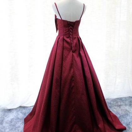 Beautiful Satin Wine Red Straps Long Party Gown,..