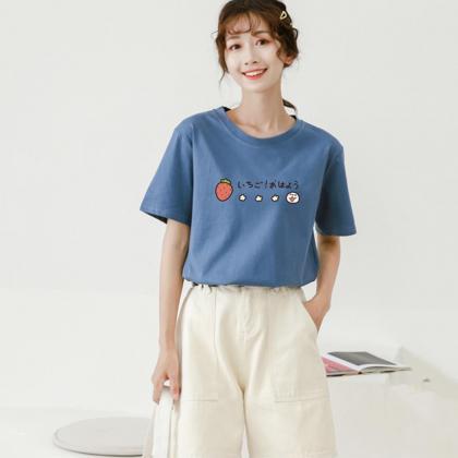 Cute Round Neck Short Sleeve T-shirt