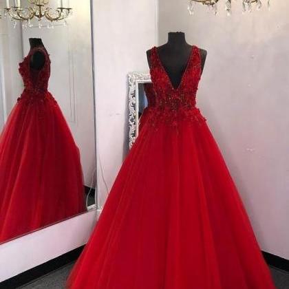 Two Piece Gold V Neck Tulle Long Sleevees Appliques Prom Dress LBQ2573