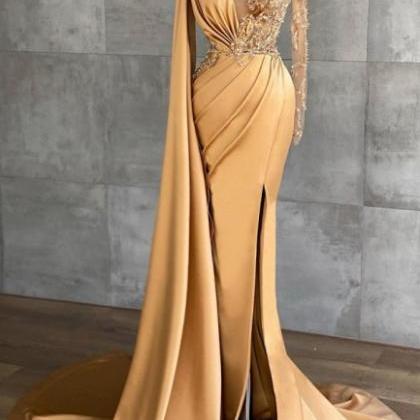 Gold Long Glitter Prom Dresses | Evening Dresses..