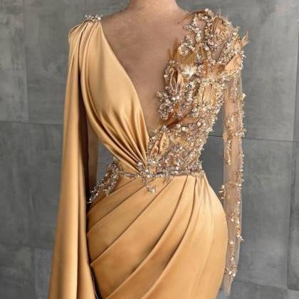 Gold Long Glitter Prom Dresses | Evening Dresses..