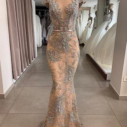 Champagne Luxurious Mermaid Evening Formal Dresses..