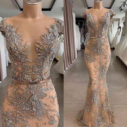 Champagne Luxurious Mermaid Evening Formal Dresses..