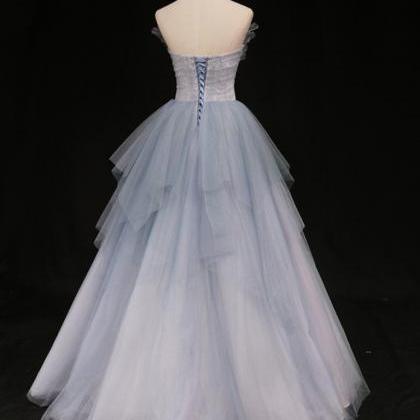 Sweetheart Neck Blue Ombre Tulle Long Prom Dresses, Blue Ombre Long ...