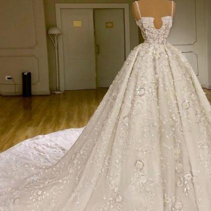 Ball Gown Wedding Dress Beaded Lace Appliques..