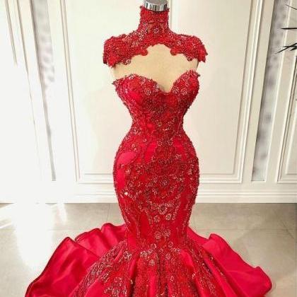 Luxurious Red Mermaid Prom Dress,strapless..