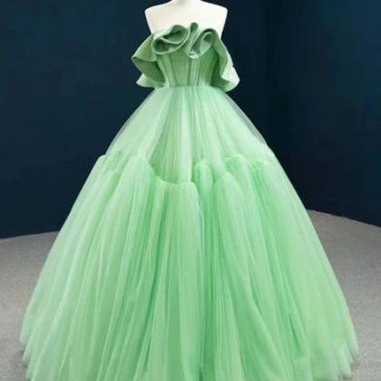 Stylish Green Ball Gown Tulle Strapless Pleats..