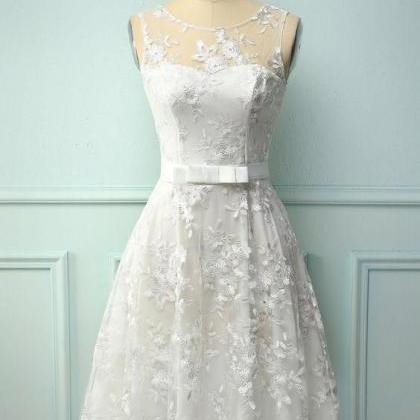 White Lace Dress With Bow Homecoming Dress