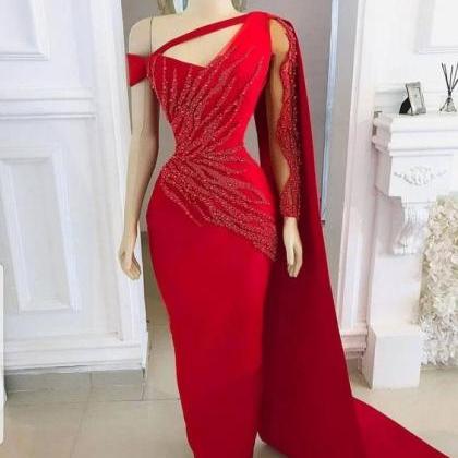 Red Long Prom Dress With Cape African Women Dress,..