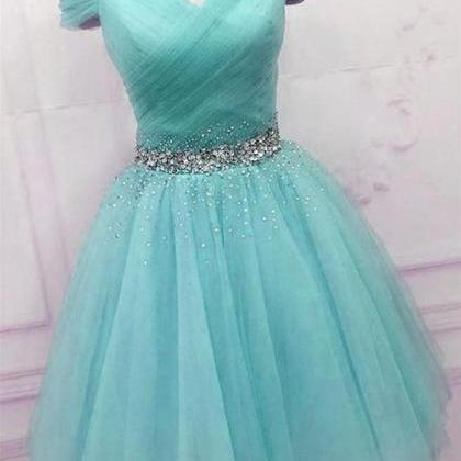 Off Shoulder Blue Tulle Cute Blue Homecoming..